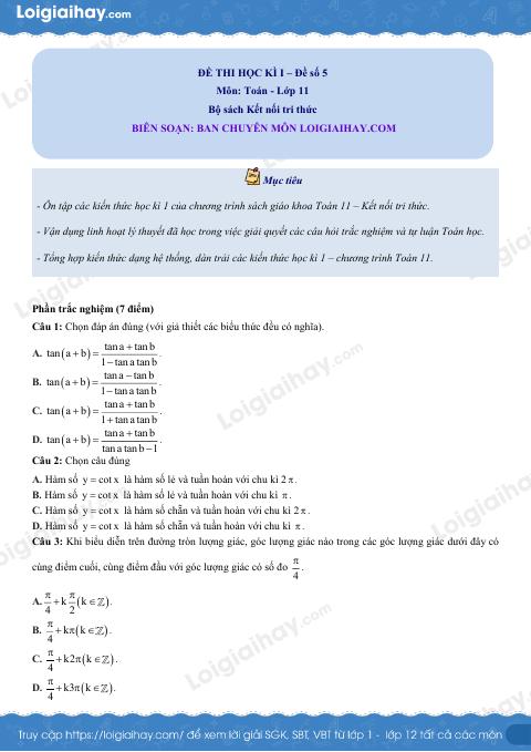 Đề thi học kì 1 Toán 11 Kết nối tri thức - Đề số 5